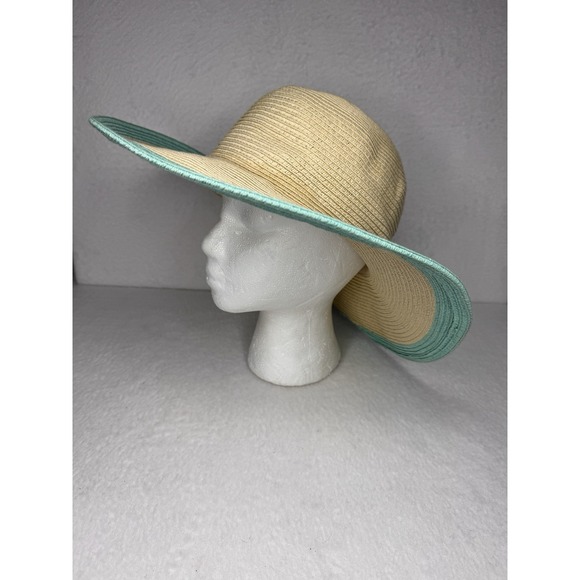 croft & barrow Accessories - Croft & Barrow Wide Brim Sun Hat Floppy Beige Aqua Trim One Size Summer Boho